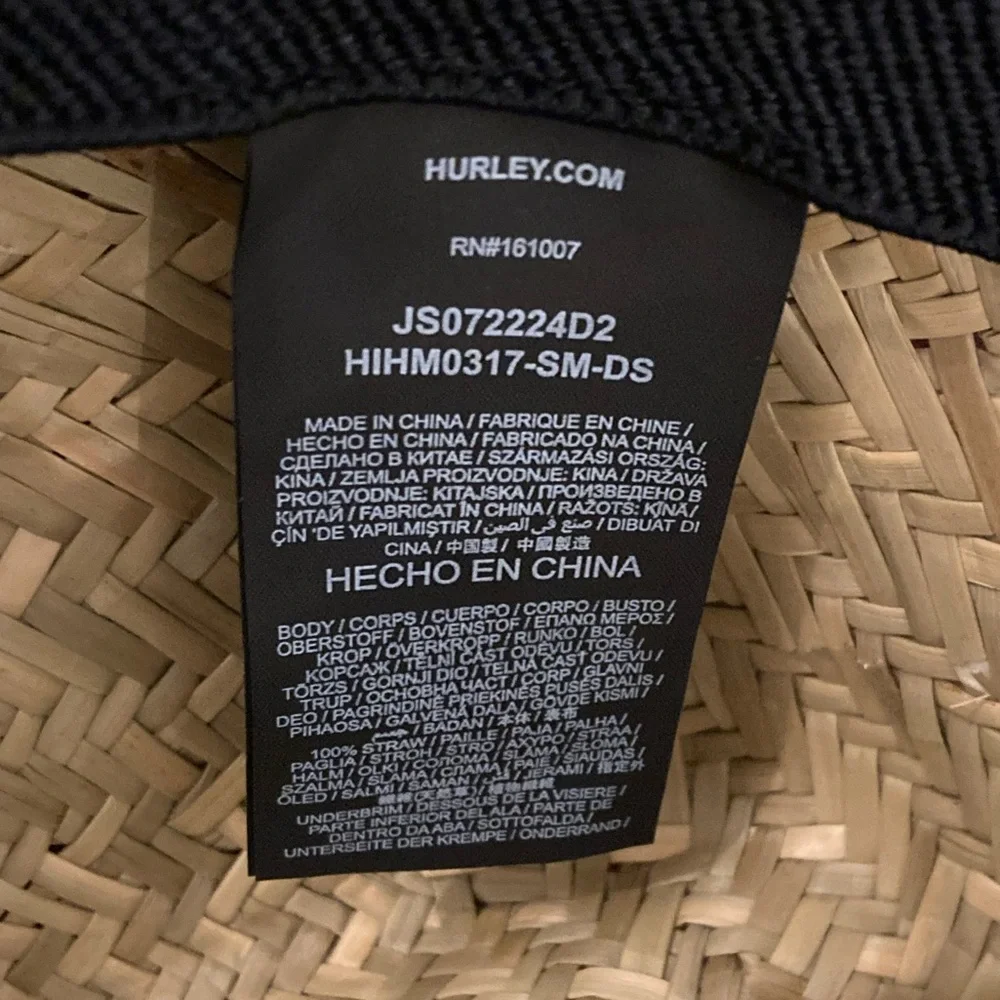 Hurley Straw Sun Hat Beach Bay Lifeguard Hat w/ Chin Strap Wide Brim EUC